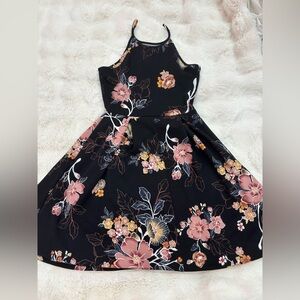 Chesley Black and Pink Floral Formal Dress